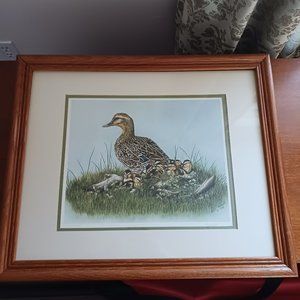 Joyce Bridgett Lithograph Mom and Baby Ducks Vintage 1989